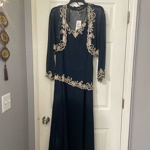 JKARA Mother of the bride Navy beaded dress